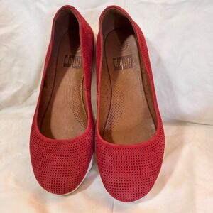 FitFlop Allegro Ballet Flats Womens Size 7.5 Red Perforated Comfort Ballerina